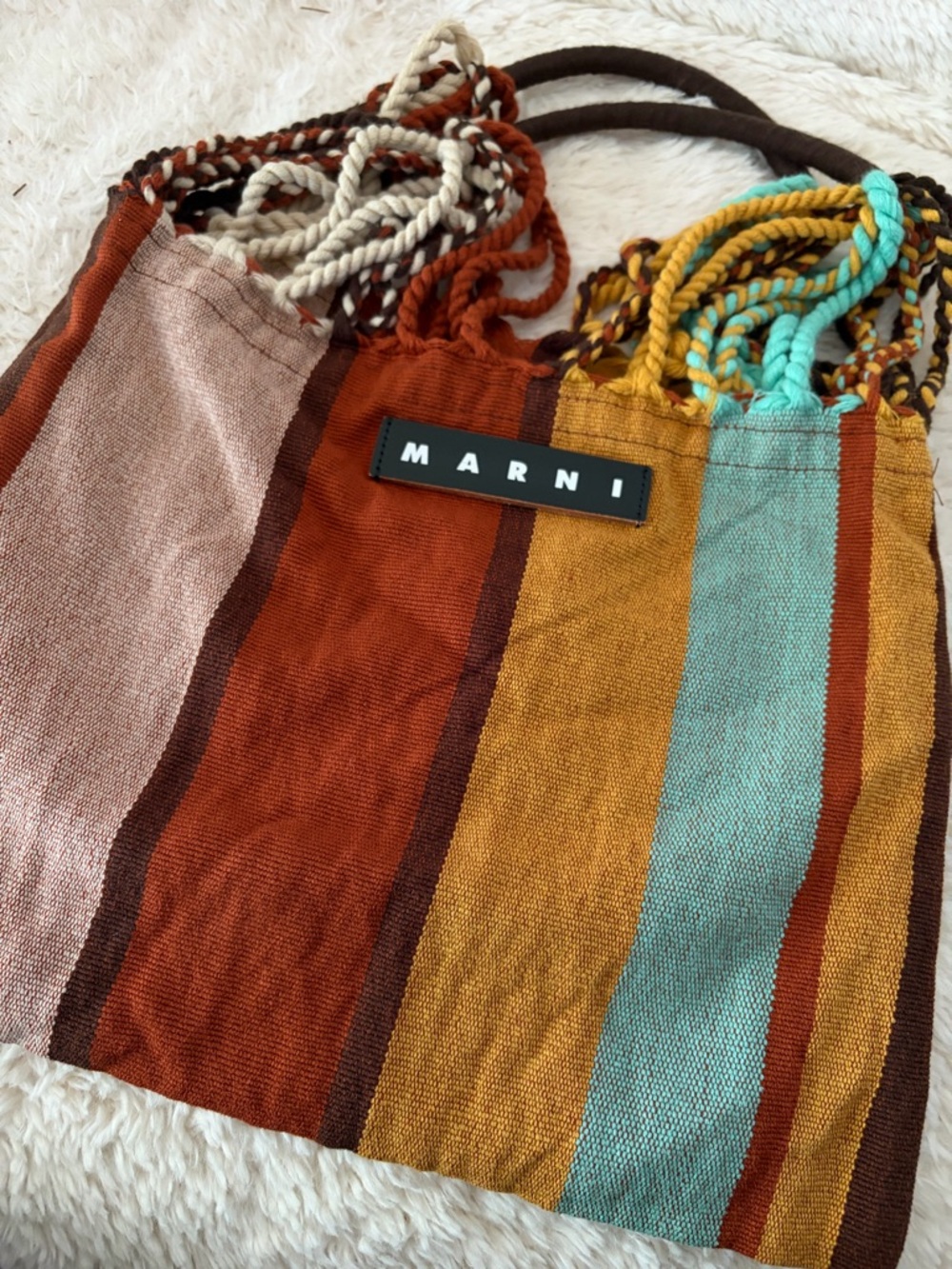 NWOT Women's Multicolor Striped Tote in Rust, Mustard & Aqua